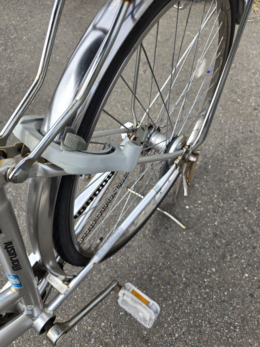 【店舗受取限定】maruishi シティサイクル CALM 27インチ 3ギア シルバー 前カゴ後ろ荷台付 カギあり 丸石 自転車 発送不可 _画像8
