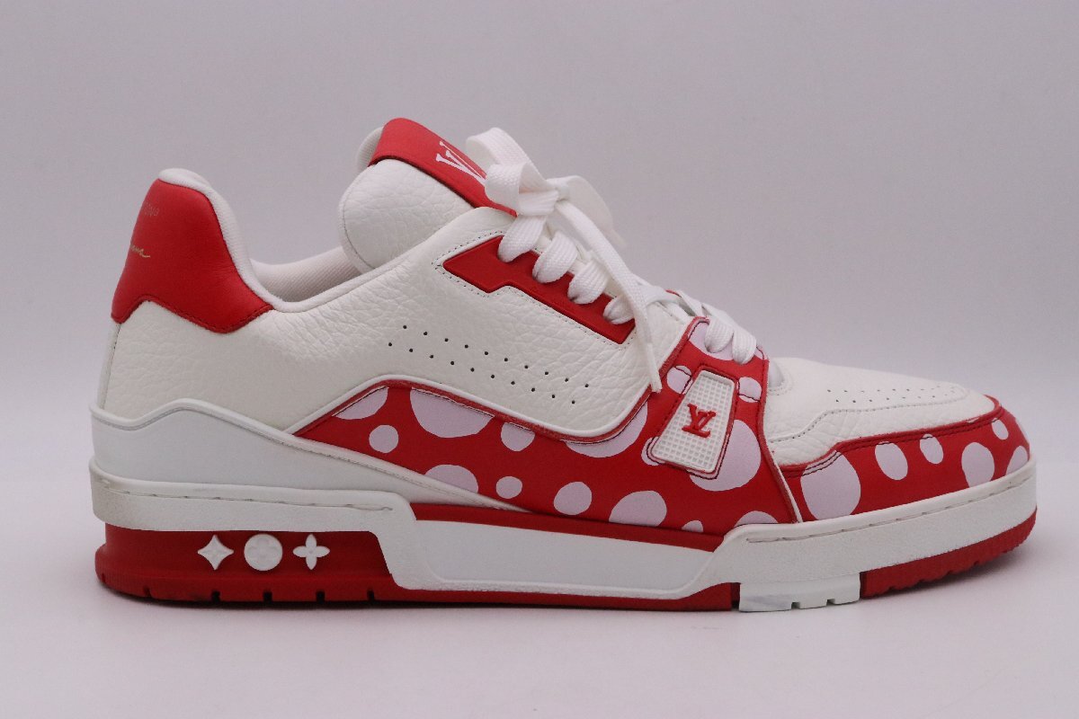 【美品】LOUIS VUITTON ルイヴィトン × 草間彌生 トレーナーライン ローカット スニーカー サイズ9 27.5cm レッド 赤 白 箱 替え紐 保存袋_画像5