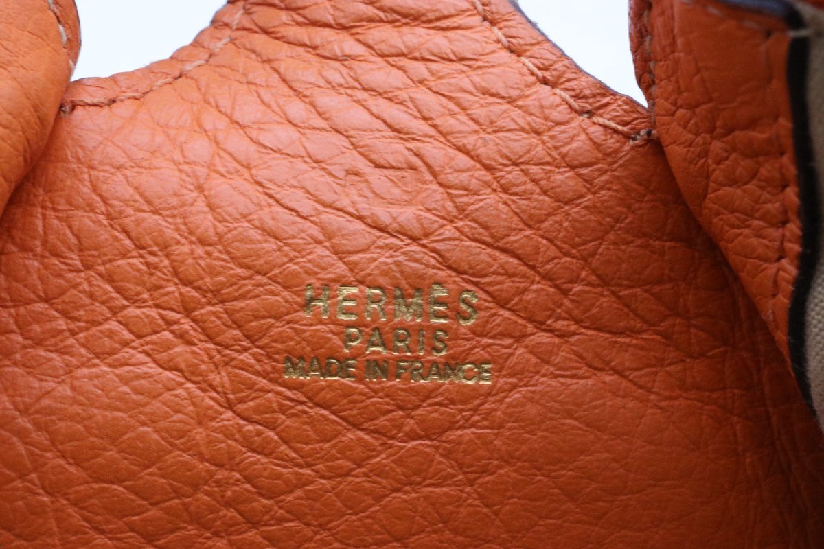 【中古美品】HERMES エルメス ドレミ 33 ハンドバッグ ショルダー レザー トリヨンクレマンス オレンジ □H 刻印 保存袋付き 【漂亮】_画像10