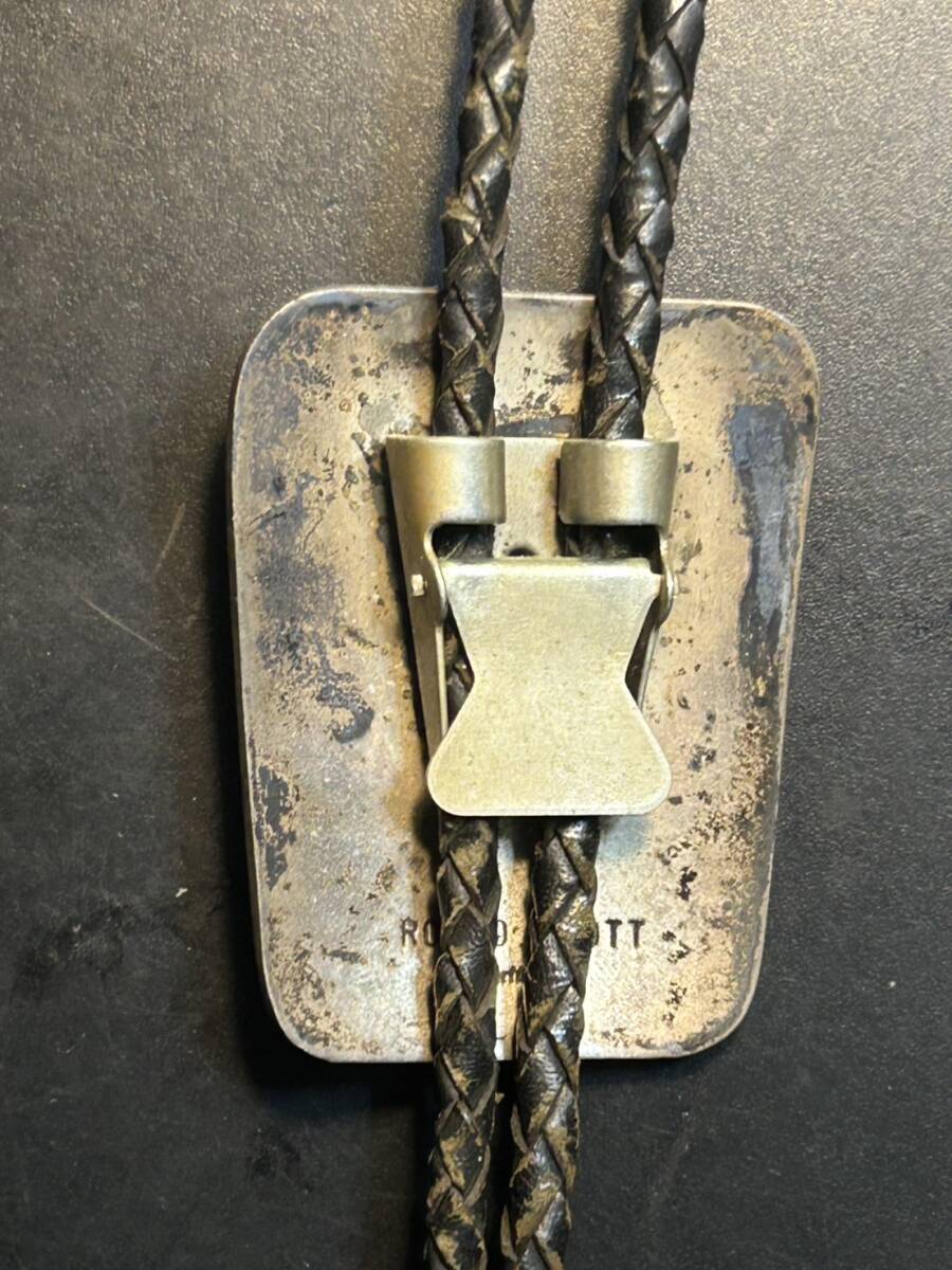 ループタイ Rosco Scott ナバホ Sterling 天然ターコイズ sv925 シルバー NAVAJO ネイティブアメリカン 熊 Bear Bolo tie 牛革紐 Turquoise_画像3