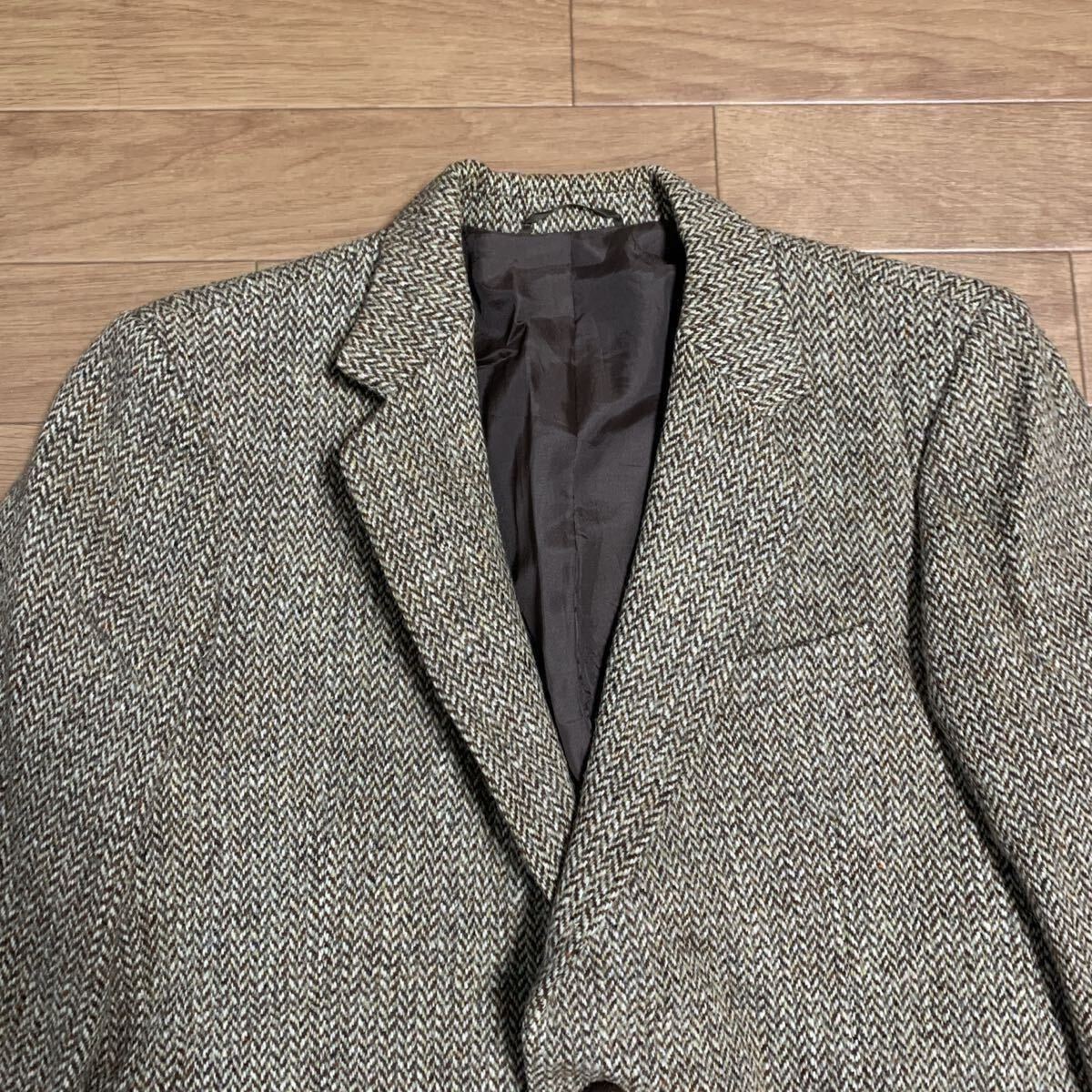 英国製 Harris Tweed ハリスツイード 2B テーラードジャケット ヘリンボーン ミックスツイード 胡桃ボタン スコットランド製ウール100%_画像2