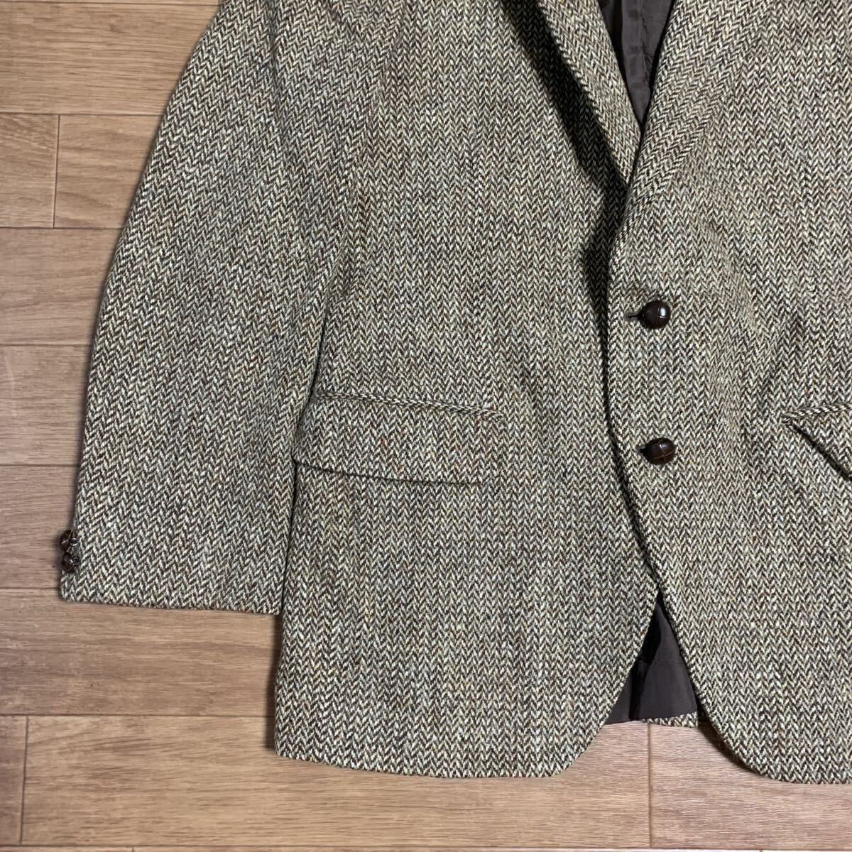 英国製 Harris Tweed ハリスツイード 2B テーラードジャケット ヘリンボーン ミックスツイード 胡桃ボタン スコットランド製ウール100%_画像3