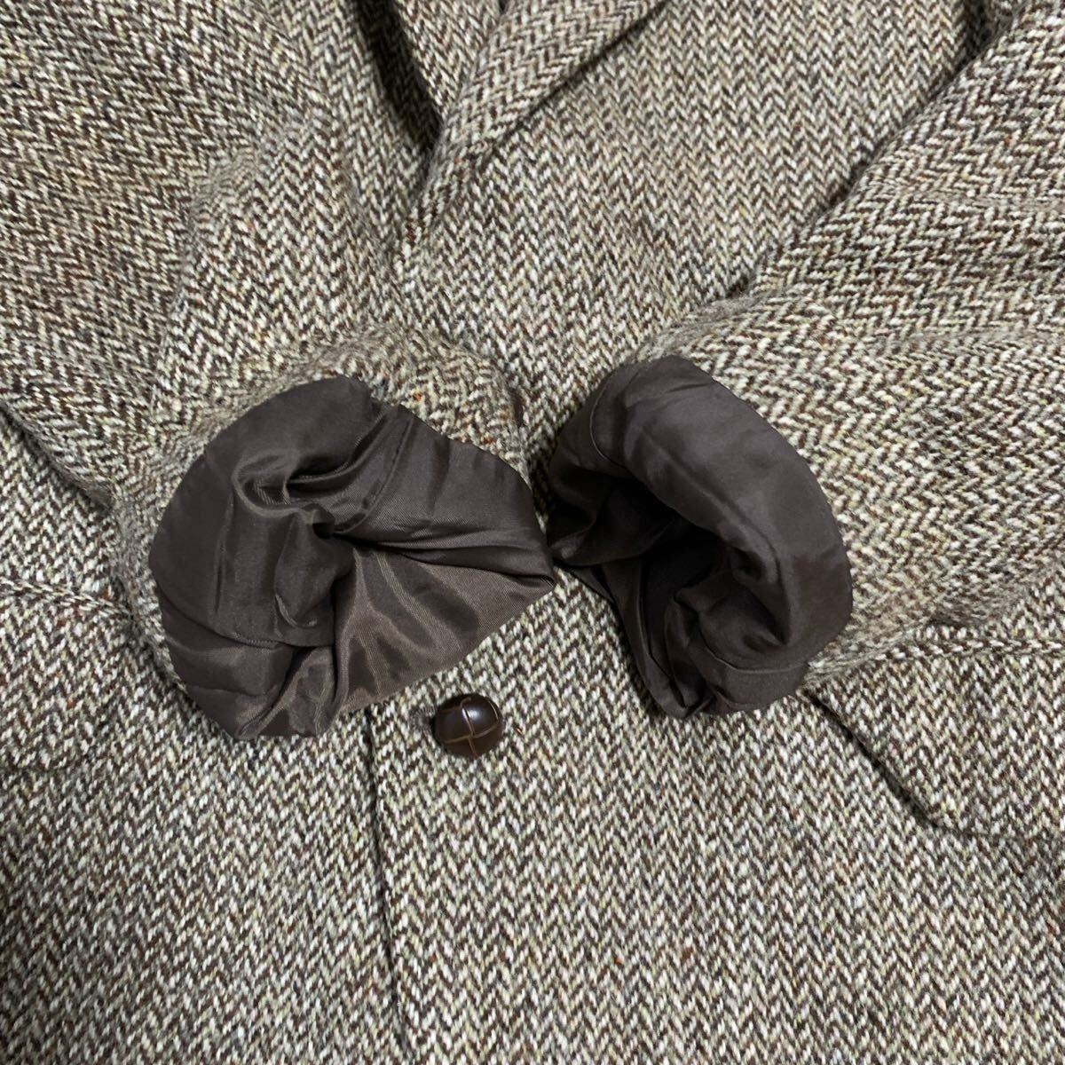 英国製 Harris Tweed ハリスツイード 2B テーラードジャケット ヘリンボーン ミックスツイード 胡桃ボタン スコットランド製ウール100%_画像5