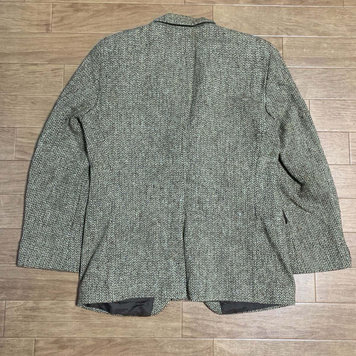 英国製 Harris Tweed ハリスツイード 2B テーラードジャケット ヘリンボーン ミックスツイード 胡桃ボタン スコットランド製ウール100%_画像9