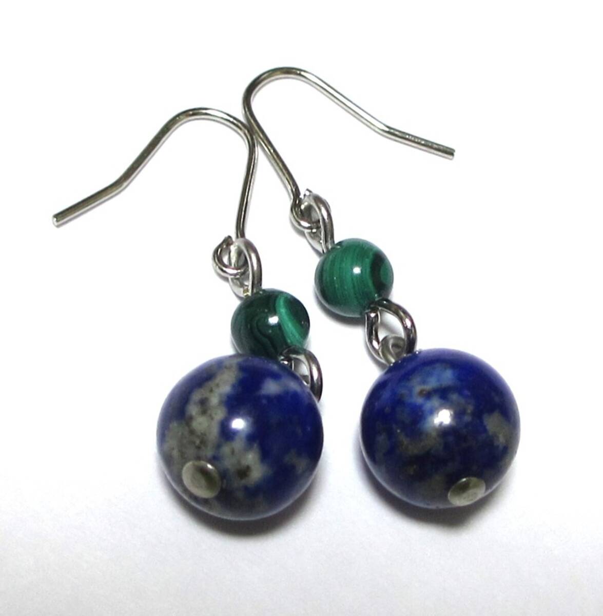 bzg■天然石ピアス■　ラピスラズリ＆マラカイト　１_画像3
