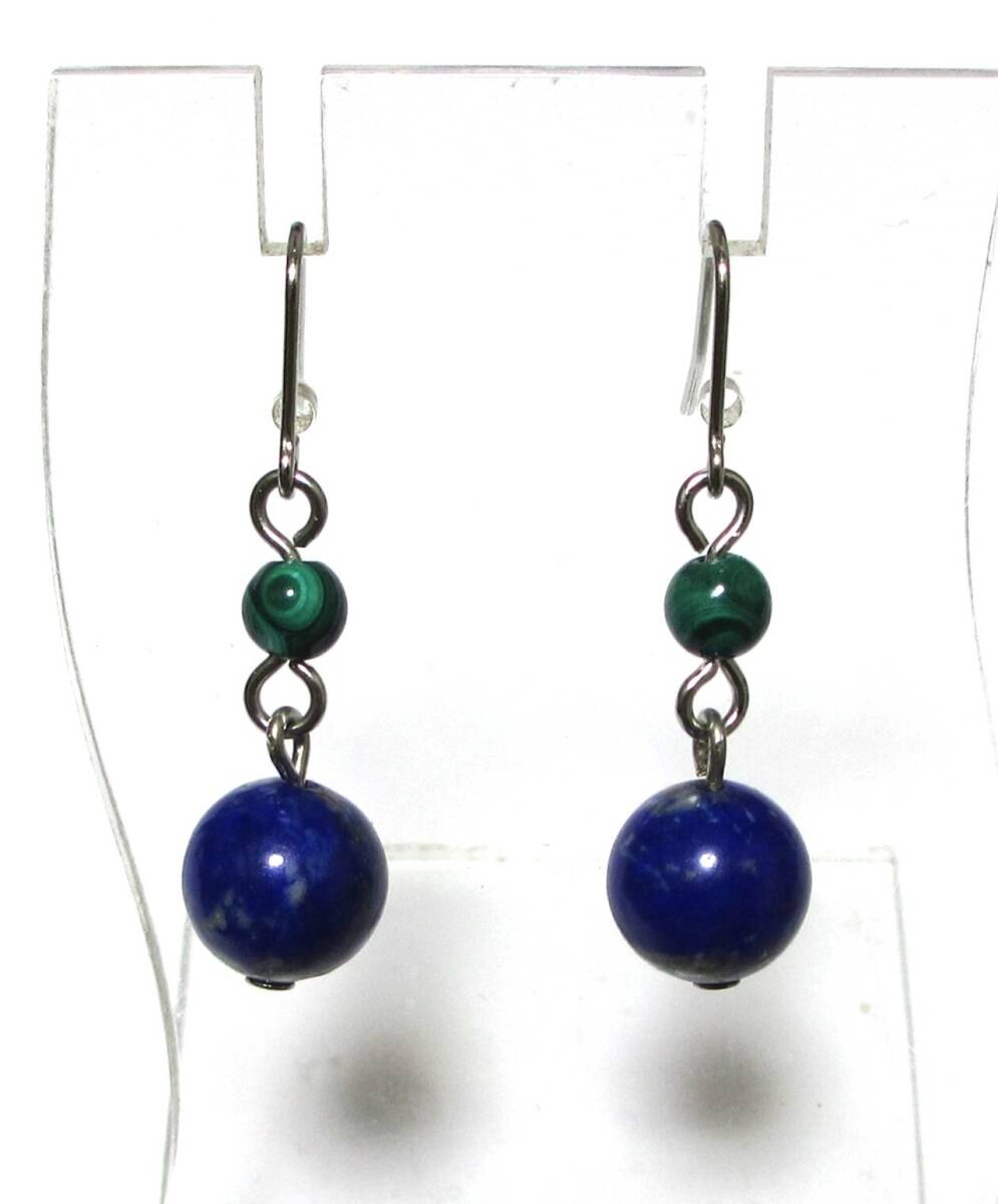 bzg■天然石ピアス■　ラピスラズリ＆マラカイト　１_画像1