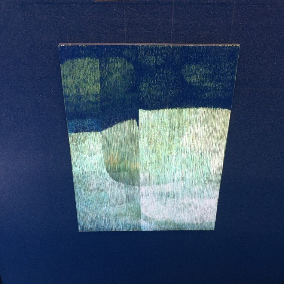 『川田祐子 ミクストメディア作品 core-icegreen』18×6㎝ 1998 額装 すどう美術館シール付《真作》kankando_画像2