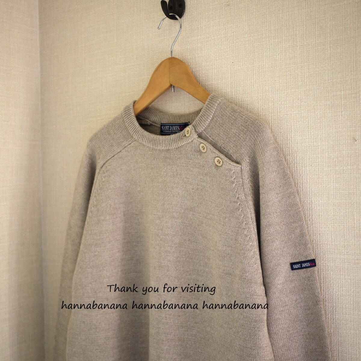 008* 美品 セントジェームス Saint James bis 肩ボタン ニットプルオーバー ベージュミックス 38(M)フランス製_画像1