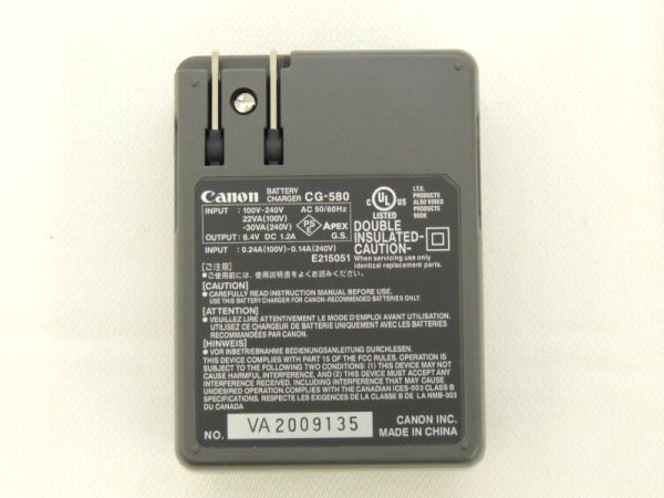 【美品】Canon/キャノン バッテリーチャージャー CG-580 小型充電器/60サイズ