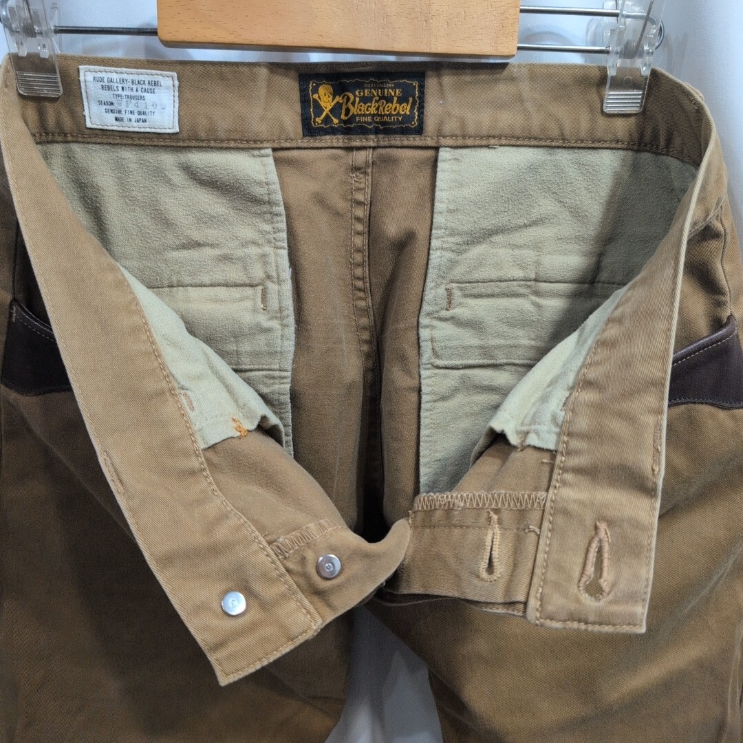 RUDE GALLERY ルードギャラリー コットン×レザー チノパンツ ベージュ L メンズ カラーデニム ボトムス 日本製/キャリー/クライミー_画像7