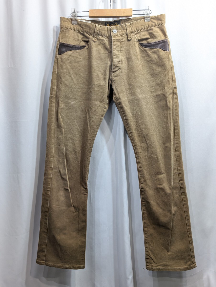 RUDE GALLERY ルードギャラリー コットン×レザー チノパンツ ベージュ L メンズ カラーデニム ボトムス 日本製/キャリー/クライミー_画像1