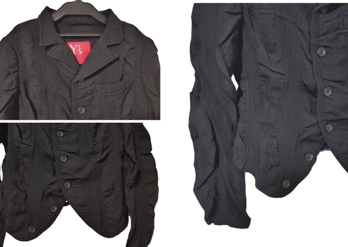 Y's ワイズ★レッドレーベル 縮絨ジャケット★黒×黒★美品_画像2