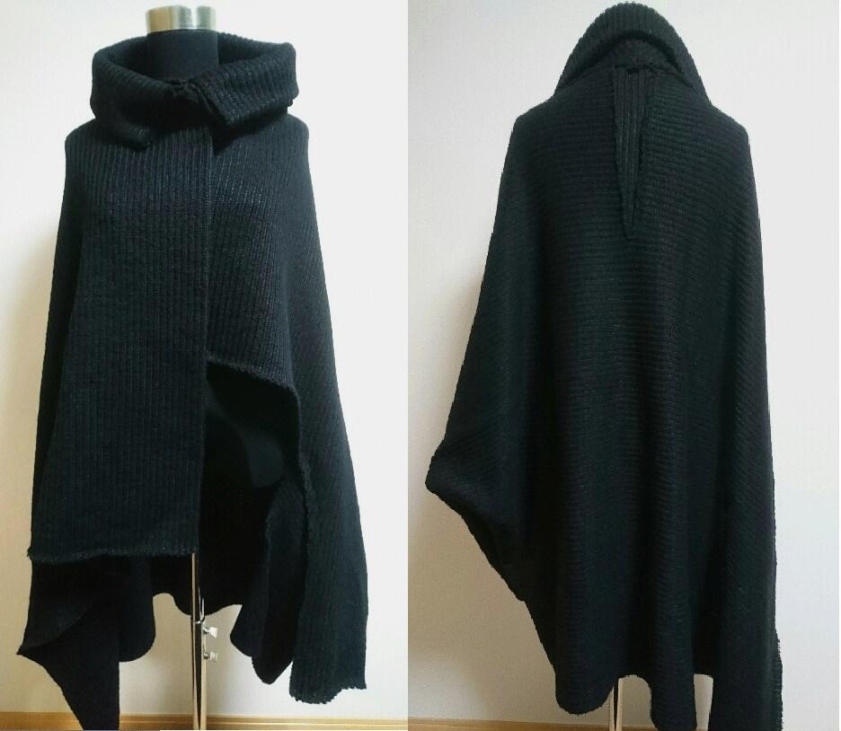 Y's　ワイズ★変形ニットコート★黒★美品_画像2