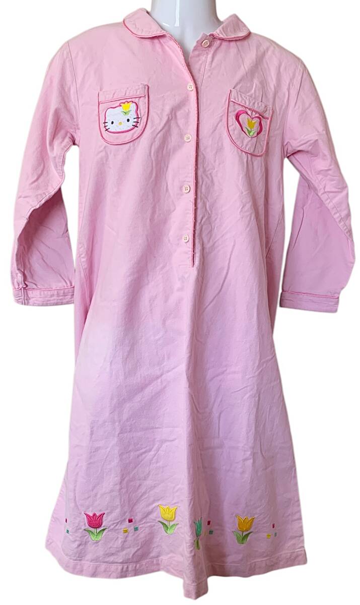●ハローキティ 長袖ルームワンピース ピンク/チューリップ柄/綿100%　●サンリオ　Hello Kitty_画像1