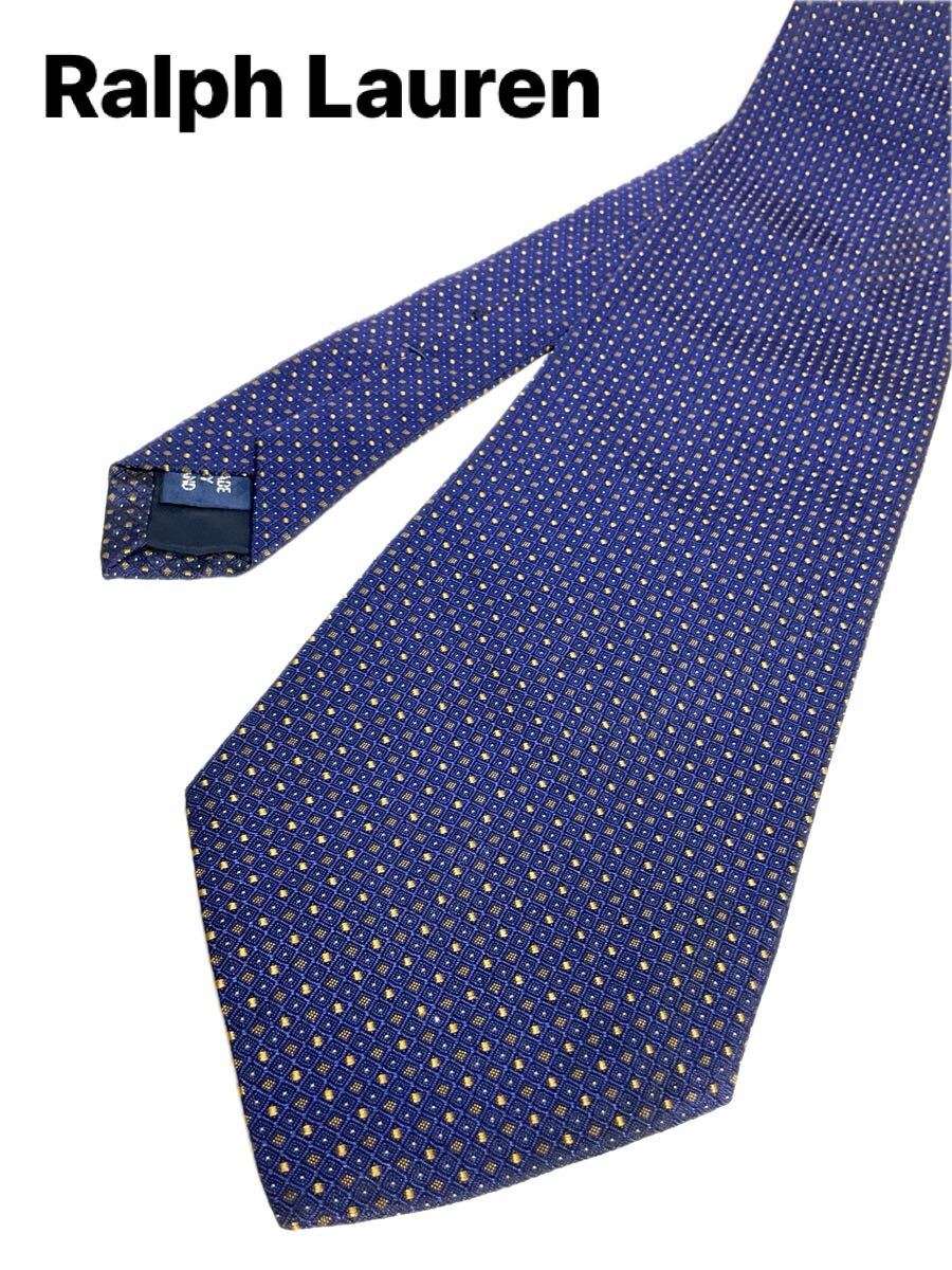 Ralph Lauren ラルフローレン ネクタイ ブルー×ゴールド系 柄 ポロラルフローレン POLO ハンドメイド 送料185円（追跡付）〜　_画像1