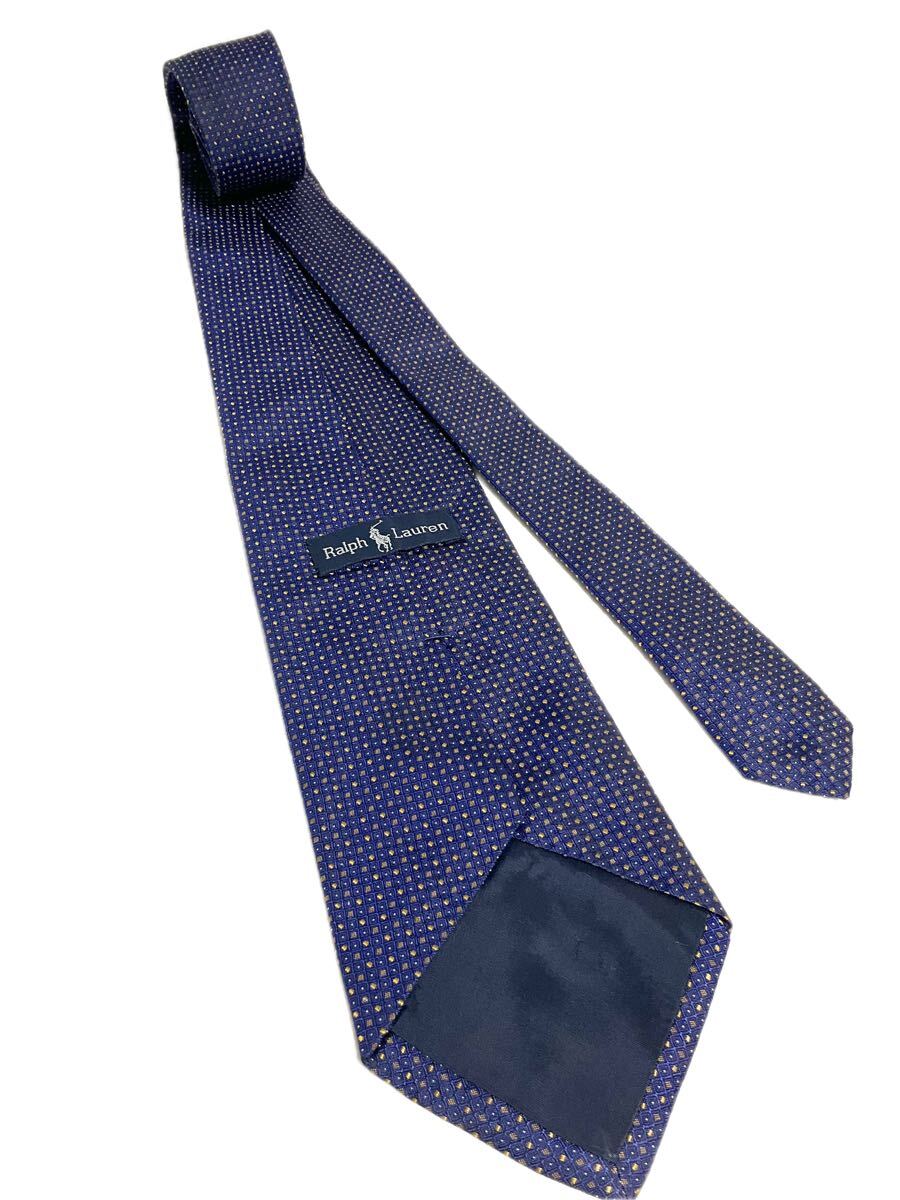 Ralph Lauren ラルフローレン ネクタイ ブルー×ゴールド系 柄 ポロラルフローレン POLO ハンドメイド 送料185円（追跡付）〜　_画像3