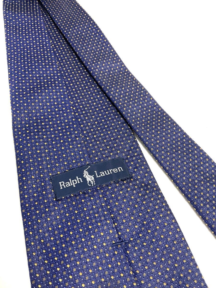 Ralph Lauren ラルフローレン ネクタイ ブルー×ゴールド系 柄 ポロラルフローレン POLO ハンドメイド 送料185円（追跡付）〜　_画像4