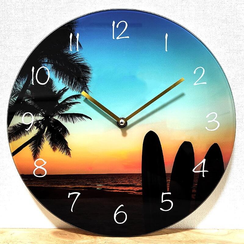 掛時計 ガラス ビーチ ウォールクロック ビーチ 海 リゾート 南国 壁掛け ヤシの木 サーフィンインテリア おしゃれ ディスプレイ カフェ_画像1
