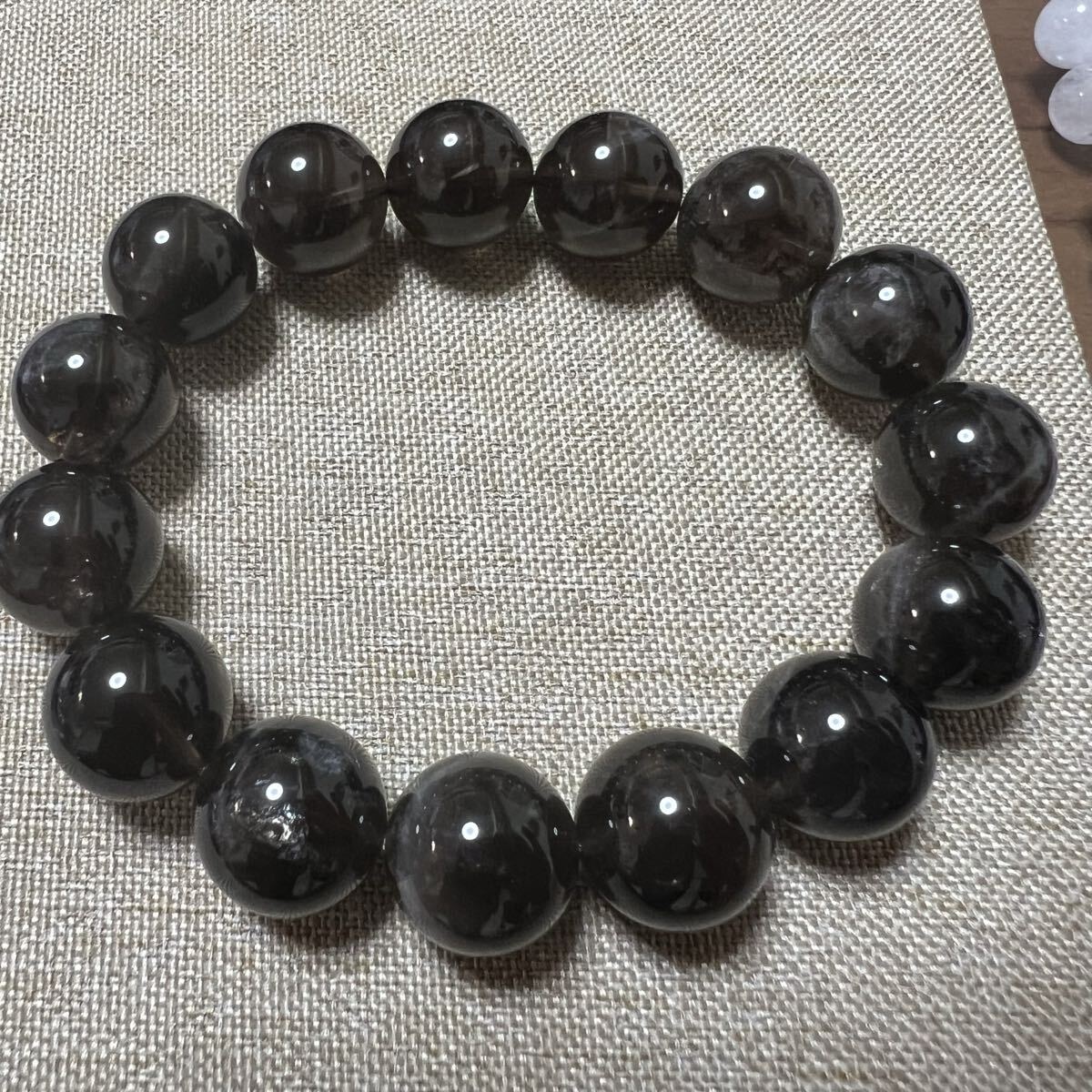 【710166】天然 モリオン 14.3mm ブレスレット 黒水晶 非着色_画像2