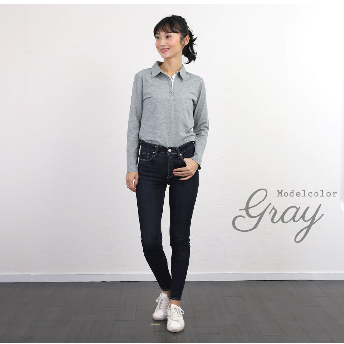 ☆ レッド ☆ Mサイズ ポロシャツ レディース 長袖 通販 春 秋 シャツ 襟付き 無地 大きいサイズ 大人 かわいい オフィス ビジネス きれい_画像7