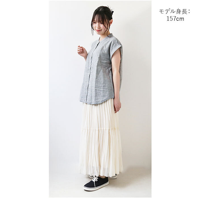 ☆ グレー ☆ Mサイズ ☆ シャツ lysh1301 ブラウス ノースリーブ レディース シャツ レディースシャツ 普段着 部屋着 前開き 立襟 丸首 綿_画像5