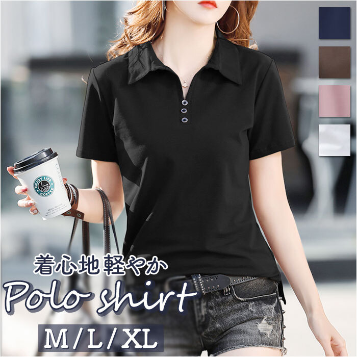 ☆ ブルー ☆ M ☆ ポロシャツ カットソー yktmy6658 ポロシャツ レディース 半袖 ｔシャツ Ｔシャツ カットソー 襟付き 無地 春夏_画像3
