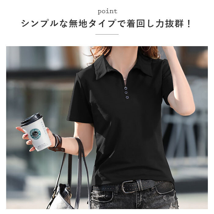 ☆ ブルー ☆ M ☆ ポロシャツ カットソー yktmy6658 ポロシャツ レディース 半袖 ｔシャツ Ｔシャツ カットソー 襟付き 無地 春夏_画像5