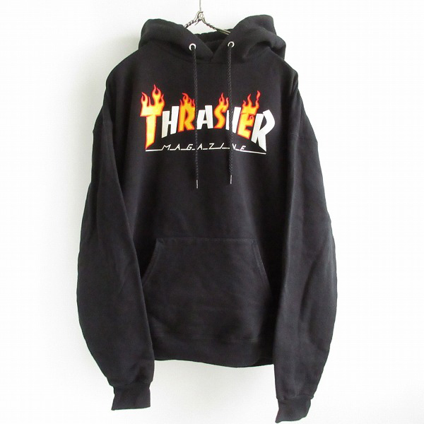 レア THRASHER スラッシャー ハーフ フレームロゴ プルオーバー スウェット パーカー 黒 M フーディ スケーター D143-13-0107W_画像1