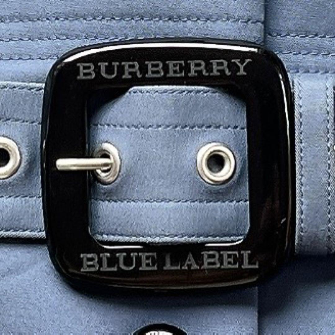 訳あり BURBERRY BLUE LABEL バーバリーブルーレーベル トレンチコート ノーカラー ウエストベルト プリーツ ロゴ ブルー 38_画像8
