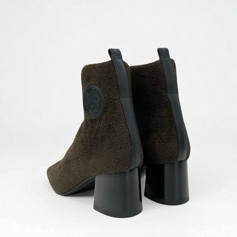 エルメス HERMES ヴォルヴェール ブーツ ショートブーツ 靴 シューズ ファブリック レザー カーキ 未使用 エクスリブリス ニット_画像4