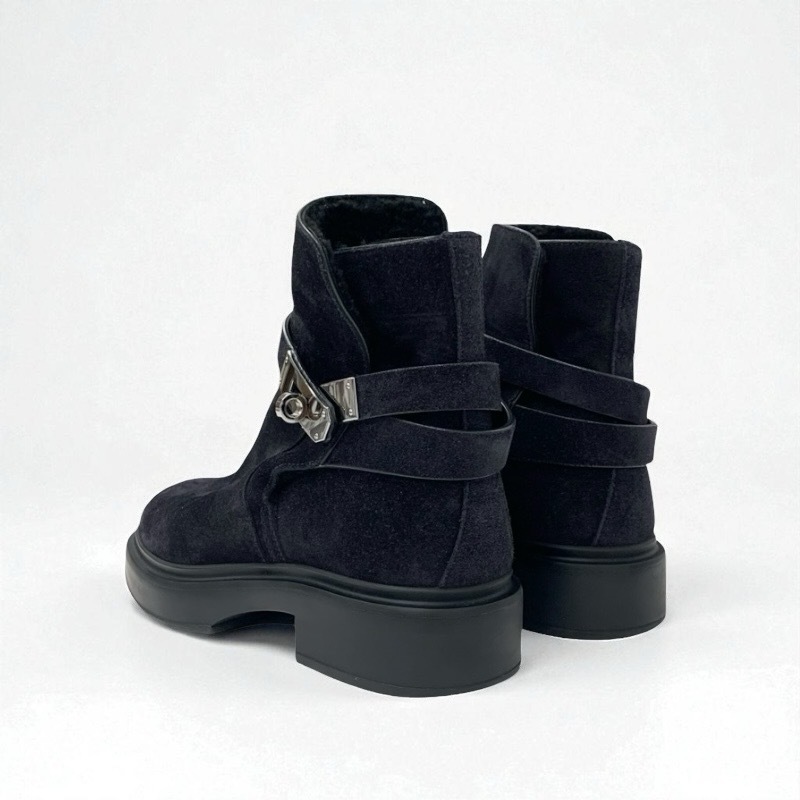 エルメス HERMES ヴェオ ブーツ ショートブーツ 靴 シューズ スエード ムートン ブラック 黒 シルバー ケリー金具_画像4