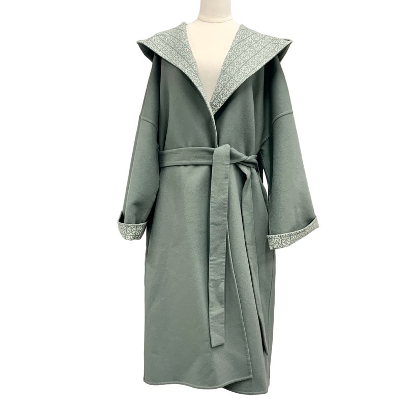 ロエベ LOEWE アウター ロングコート ラップコート アナグラム ロゴ ウール カーキ_画像1