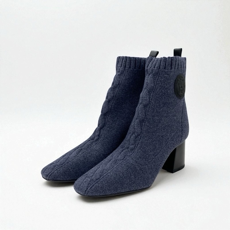 エルメス HERMES ヴォルヴェール ブーツ ショートブーツ 靴 シューズ ニット レザー ブルー ブラック エクスリブリス_画像2