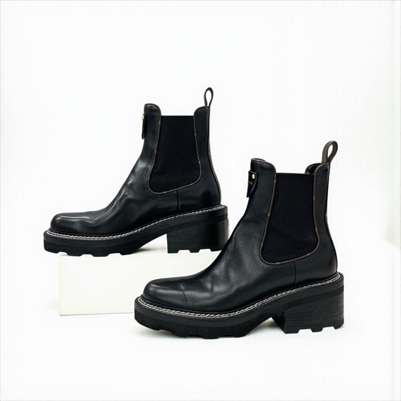 ルイヴィトン LOUIS VUITTON ボブールライン ブーツ ショートブーツ 靴 シューズ レザー ブラック ブラウン LVロゴ モノグラム_画像3