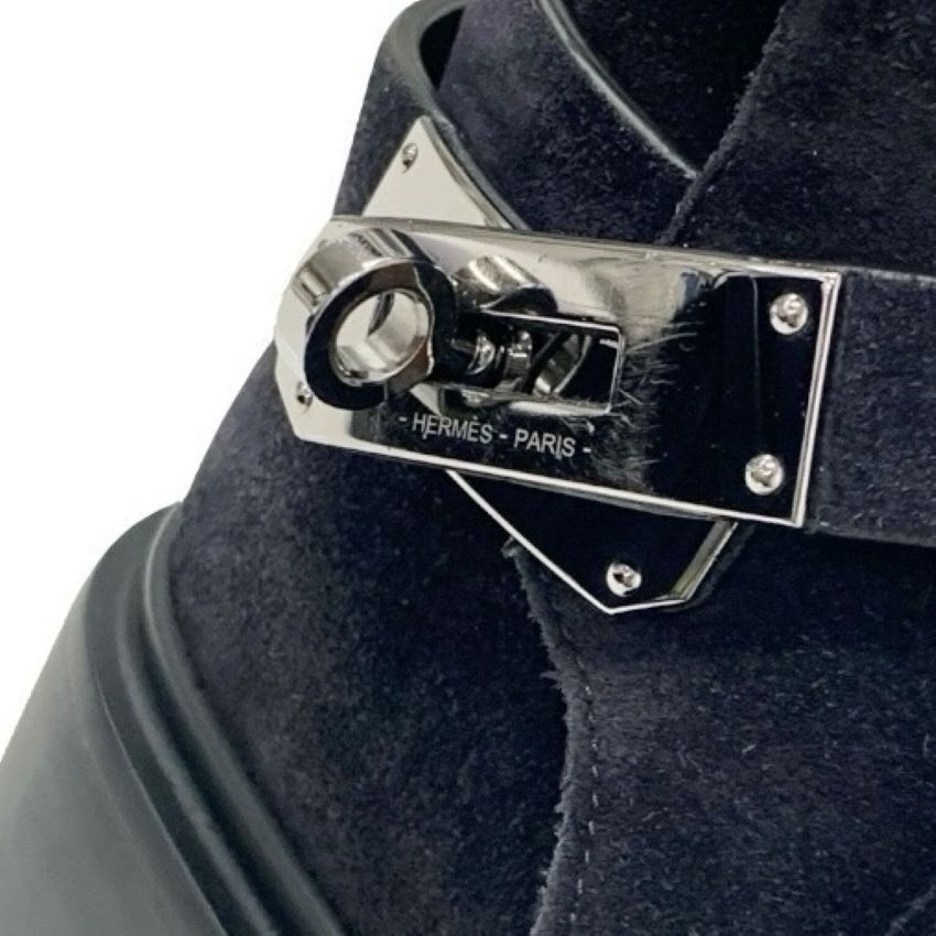 エルメス HERMES ヴェオ ブーツ ショートブーツ 靴 シューズ スエード ムートン ブラック 黒 シルバー ケリー金具_画像9