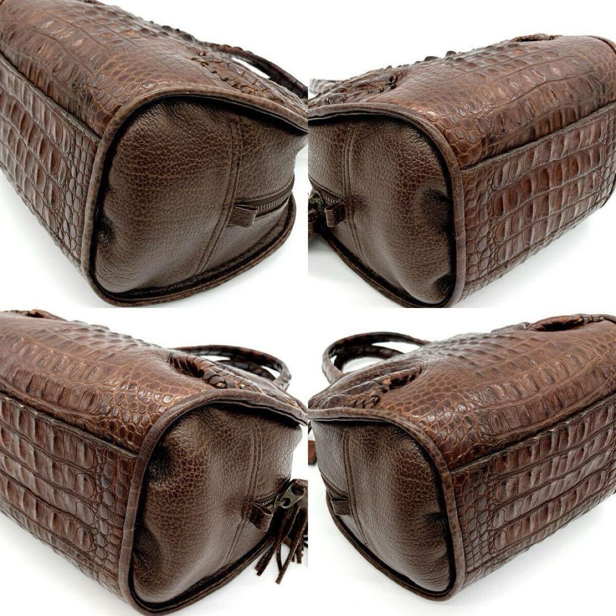  прекрасный товар редкий IBIZA ручная сумочка GENUINE CROCODILE SKIN крокодил натуральная кожа темно-коричневый ibi The ibisa экзотический кожа Crown 