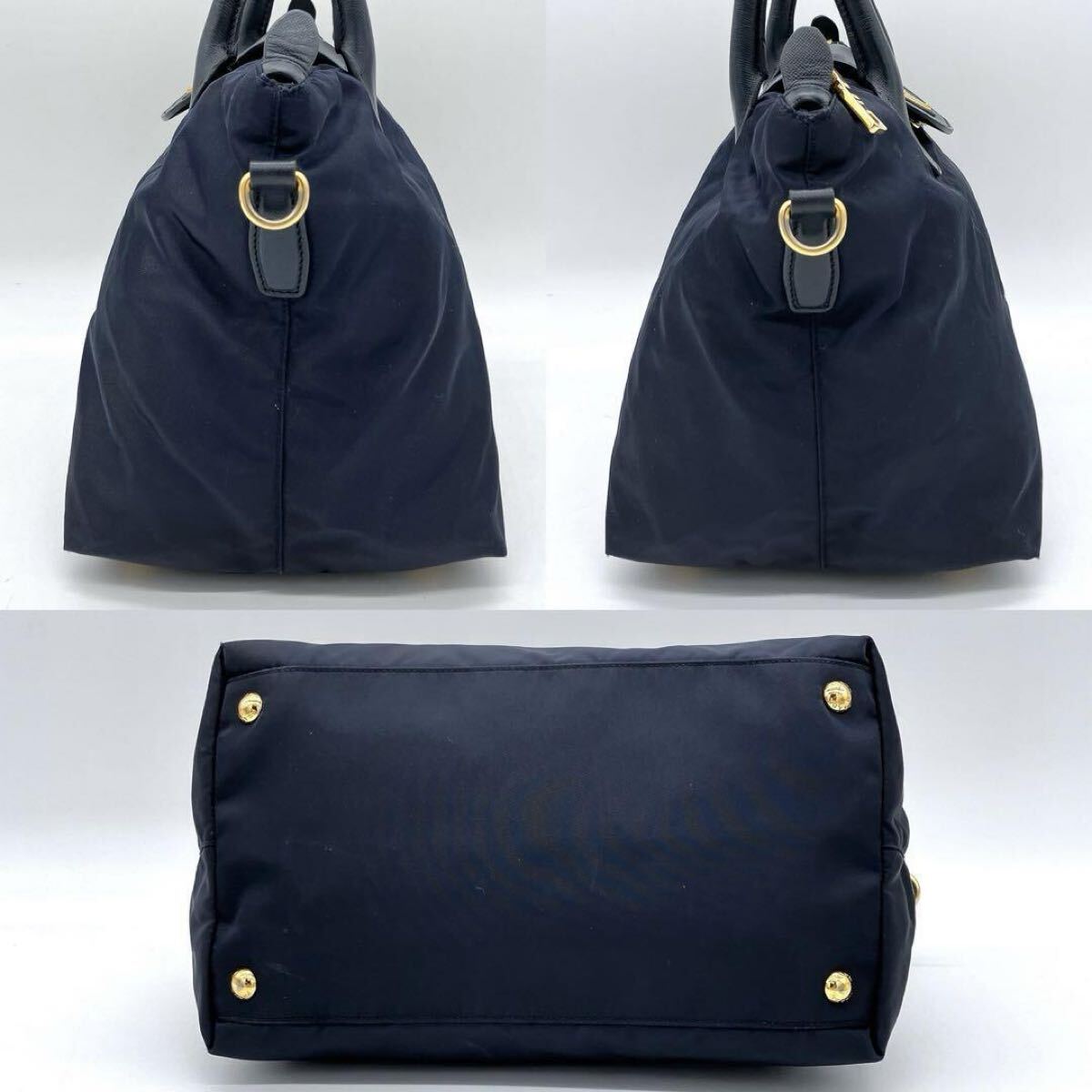 PRADA プラダ 2wayバッグ ハンドバッグ ショルダーバッグ 三角ロゴプレート テスートナイロン ネイビー 紺色 白タグ ゴールド金具
