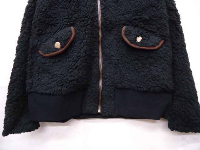 【KCM】sta-353★未使用品★【Pia Nicool】レディース　もこもこボア＆リブ　ジップアップブルゾン　ブラック系　サイズ M_画像3