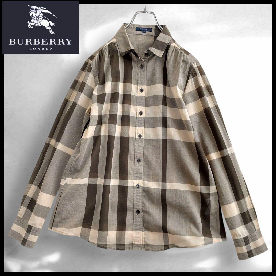 【美品】バーバリーロンドン メガチェック ギャザーシャツ 長袖 大きめ 大人気 BURBERRY LONDON 長袖 希少 ノバチェック_画像1