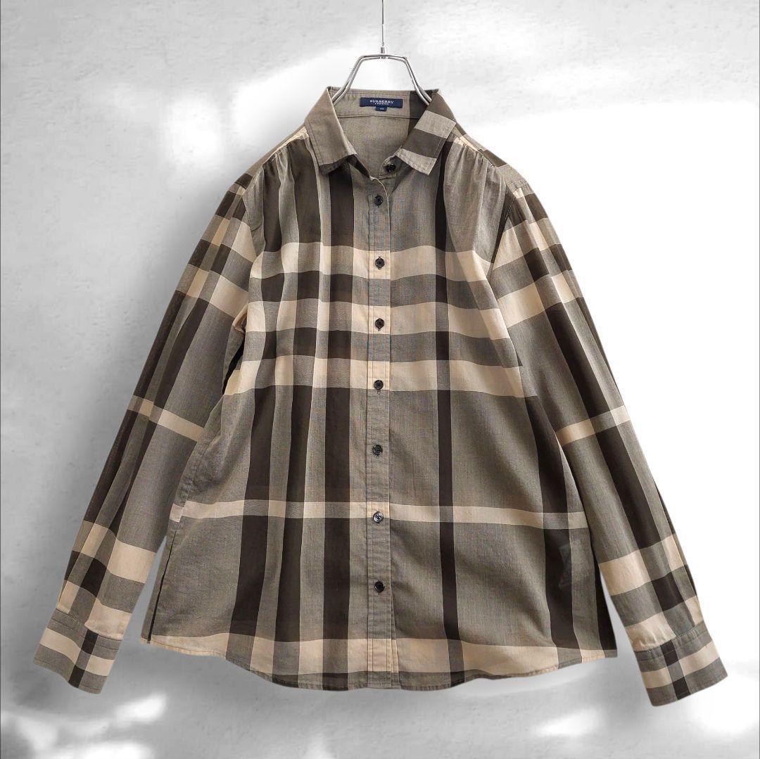 【美品】バーバリーロンドン メガチェック ギャザーシャツ 長袖 大きめ 大人気 BURBERRY LONDON 長袖 希少 ノバチェック_画像2