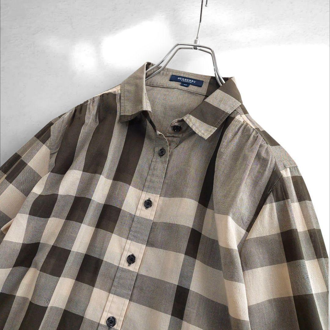 【美品】バーバリーロンドン メガチェック ギャザーシャツ 長袖 大きめ 大人気 BURBERRY LONDON 長袖 希少 ノバチェック_画像3