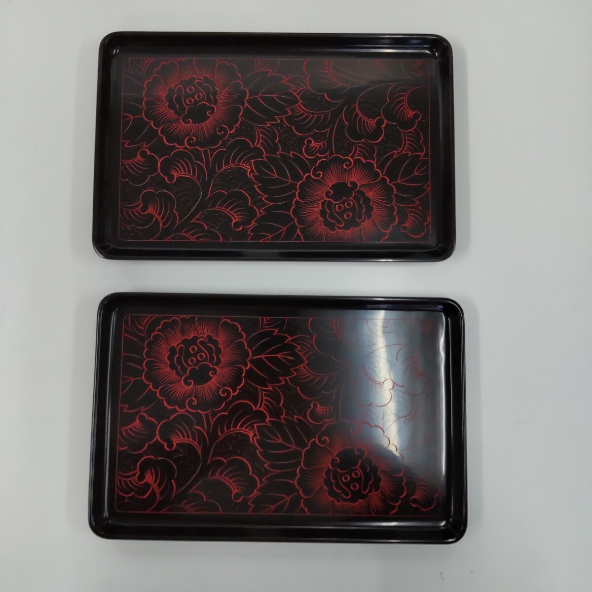 s690 塩徳屋漆器店 輪島塗 木製漆器 お盆 2枚 31cm×20cm 角盆_画像2