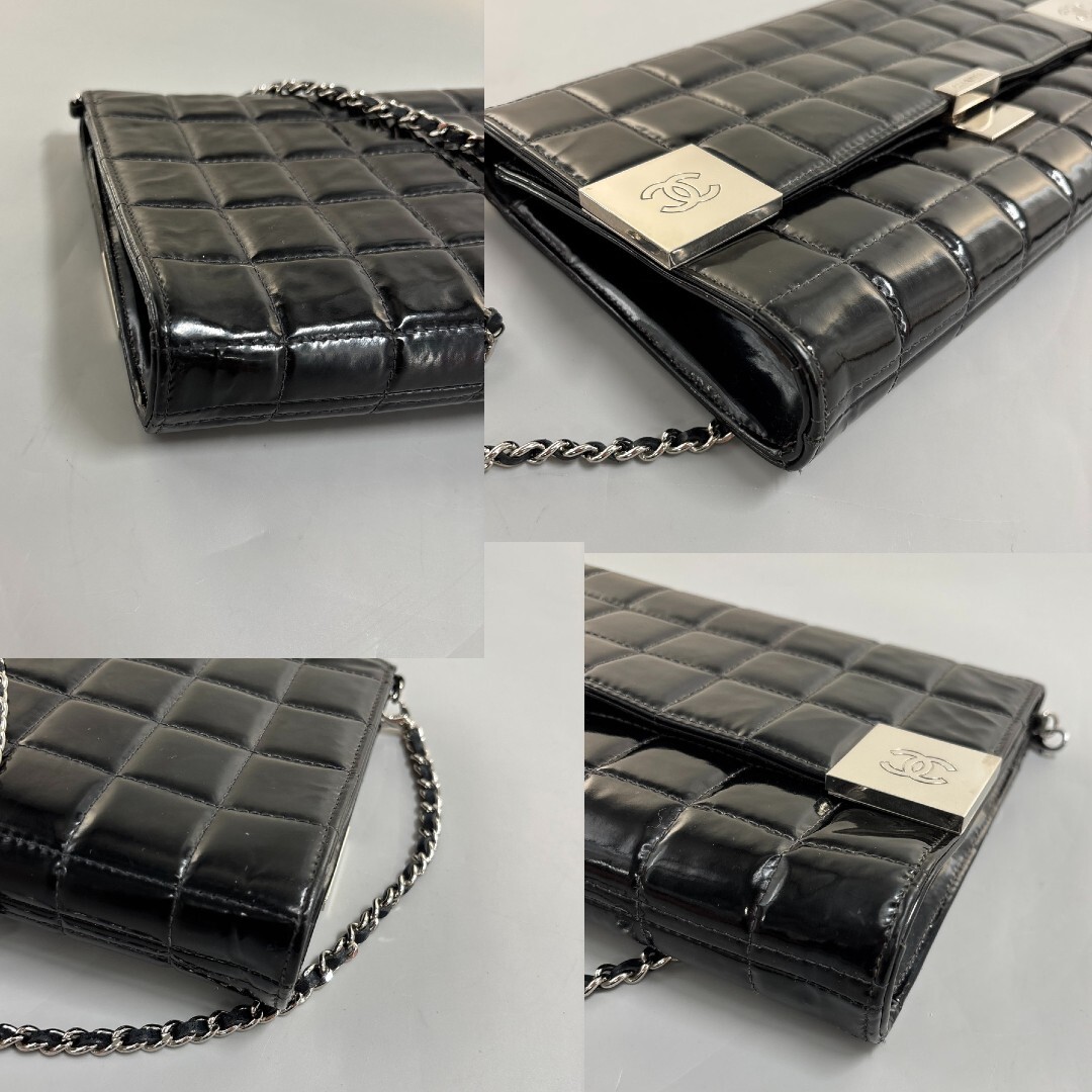 1円 超極美品 CHANEL シャネル エナメル チョコバー チェーン ショルダー バッグ 黒 エナメル レザー レディース シール有 ブラック_画像5