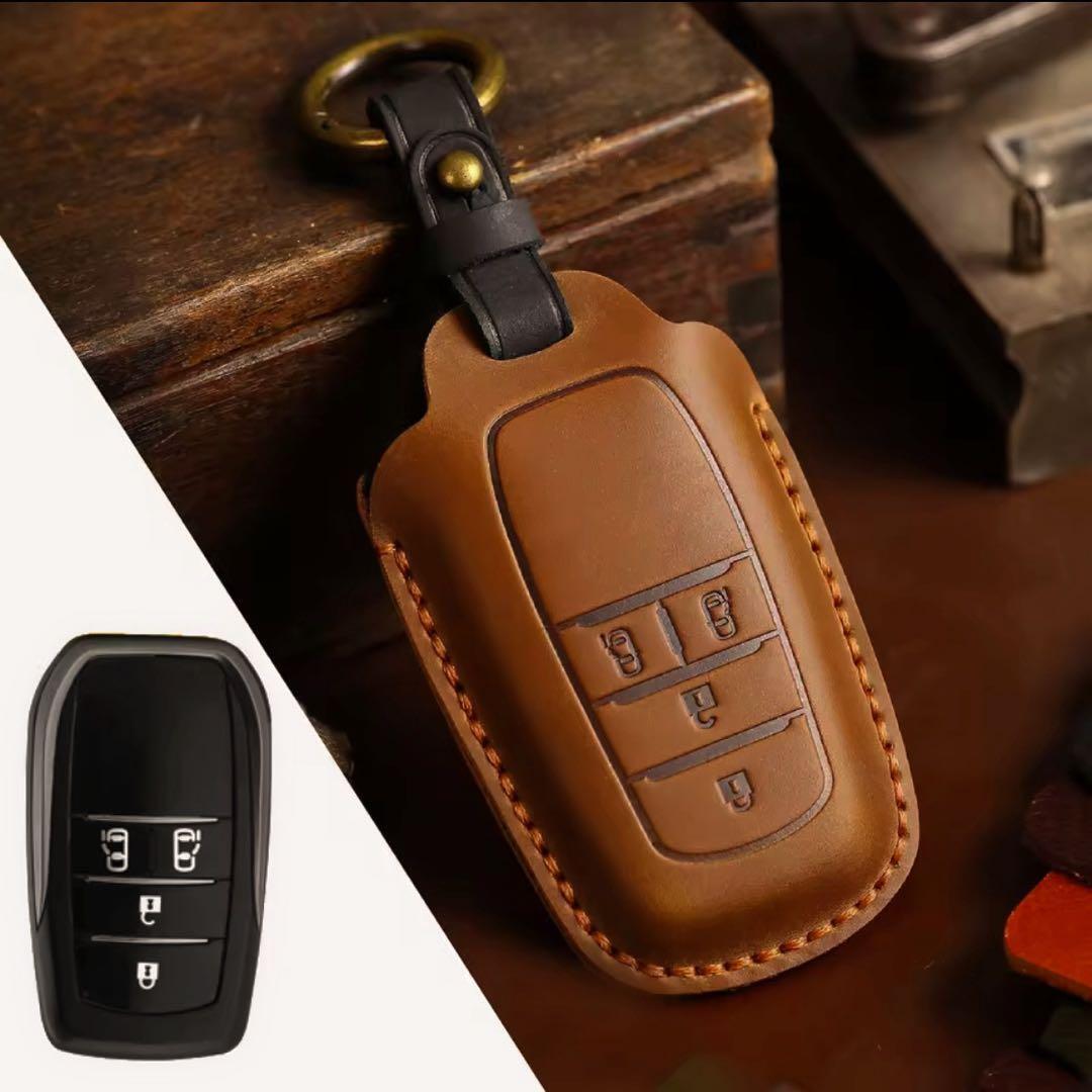 本革レザーキーケース★ノア ヴォクシー 90系 シエンタ Sienta 10系★4ボタン スマートキー キーホルダー おしゃれ 高級感 傷防止 ブラウン_画像1