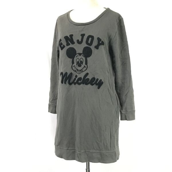 スランミン/SLAMMIN★Disney/ミッキーマウス/ロング丈/トレーナー/ワンピース【レディースFREE/L程度/カーキ系/長袖】Tops/Shirts◆BH769_画像2