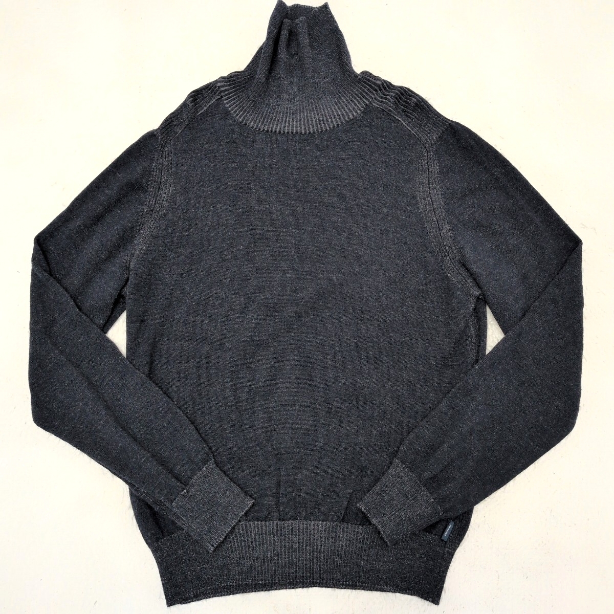 【XXL相当】アルマーニコレツォーニ ARMANI COLLEZIONI タートルネック 長袖 ニット セーター リブ ハイネック メンズ 染め感 ブラック 黒_画像1