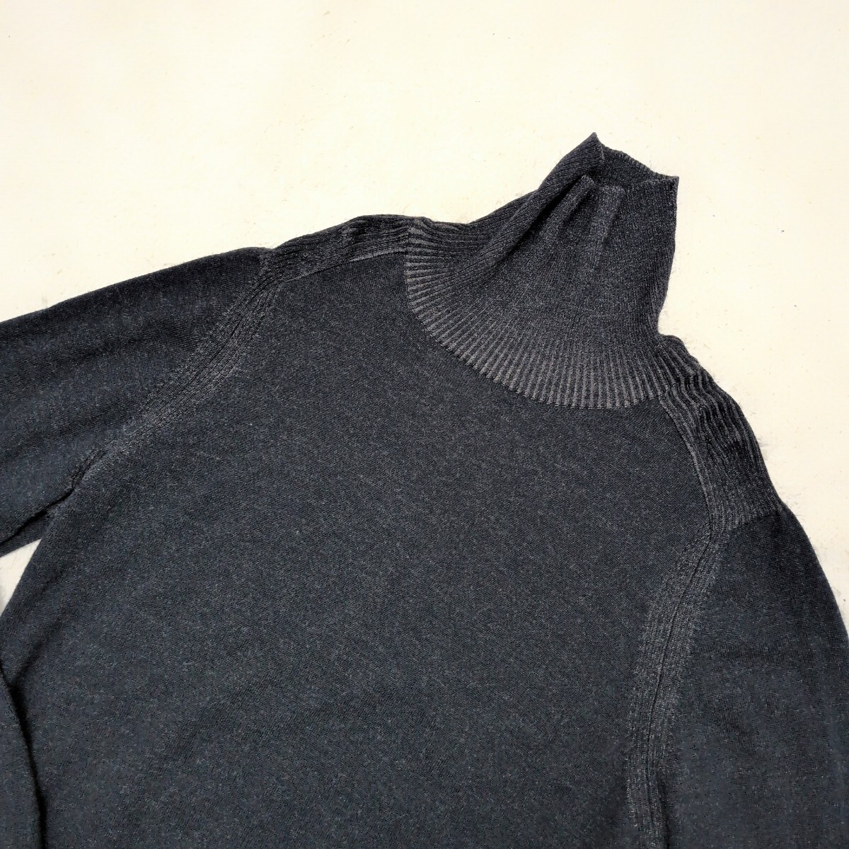 【XXL相当】アルマーニコレツォーニ ARMANI COLLEZIONI タートルネック 長袖 ニット セーター リブ ハイネック メンズ 染め感 ブラック 黒_画像2