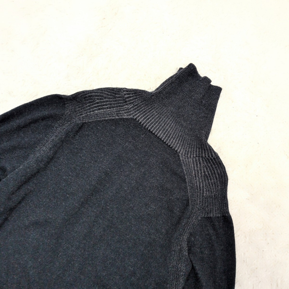 【XXL相当】アルマーニコレツォーニ ARMANI COLLEZIONI タートルネック 長袖 ニット セーター リブ ハイネック メンズ 染め感 ブラック 黒_画像5