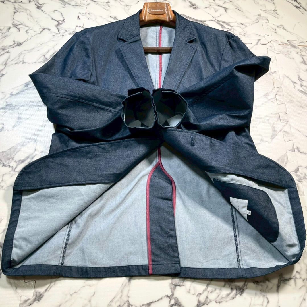 極美品/ストレッチ素材(XL)●TAKEO KIKUCHI タケオキクチ テーラード ジャケット デニム インディゴ 伸縮 グレー アンコン メンズ TK 秋冬_画像7