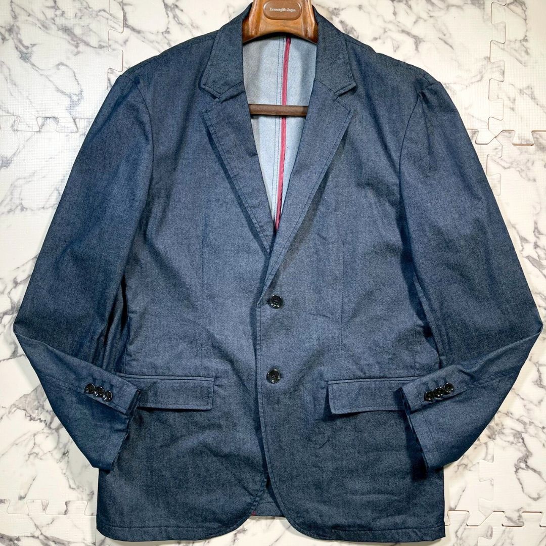 極美品/ストレッチ素材(XL)●TAKEO KIKUCHI タケオキクチ テーラード ジャケット デニム インディゴ 伸縮 グレー アンコン メンズ TK 秋冬_画像2